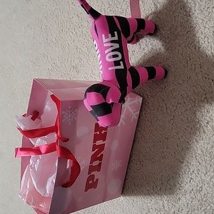 NWT PINK VICTORIA’S SECRET Stuffed Dog Pink & Black 7"